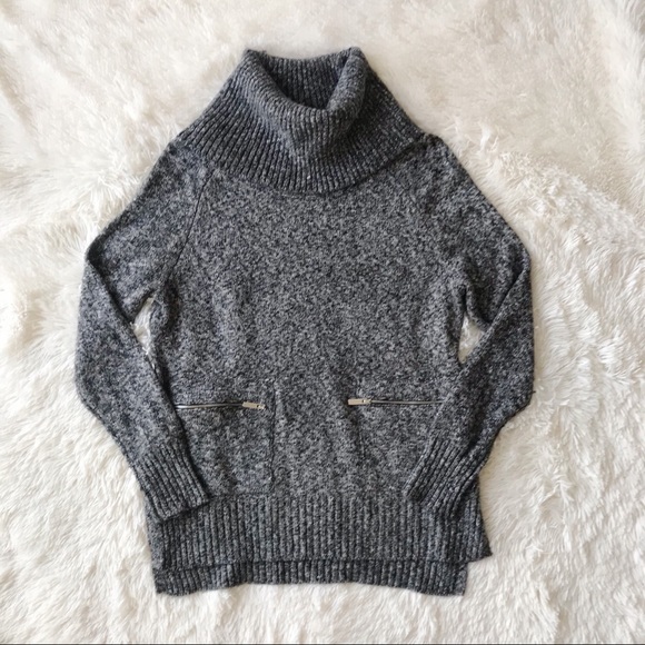 JV Joan Vass New York grey cowl neck turtleneck chunky oversized sweater Sz M - Picture 2 of 11